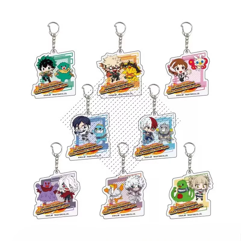 Anime Midoriya Izuku Uraraka Ochako Shoto Todoroki Bakugou Katsuki Keychain Doll Game Acrylic Keyring Pendant for Gift