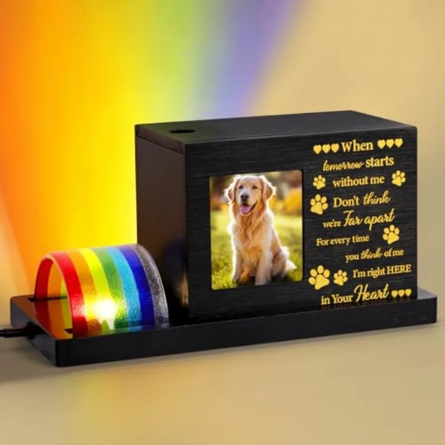 

Rainbow Bridge Pet Memorial Gifts - LED Light Dog or Cat Urns for Ashes with Personalized Photo Frame, Pet Memory Box Keepsake