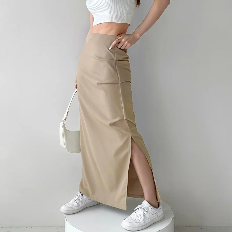 

Women Ruched Maxi Skirt With Split Detail