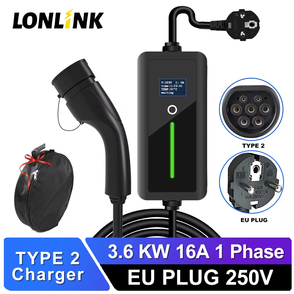 

LONLINK Ev Charger Type 2 charger 3.6KW 16A 5 meter level 2 evse wall box charger 240v ev charger EU plug Electrical cardevices