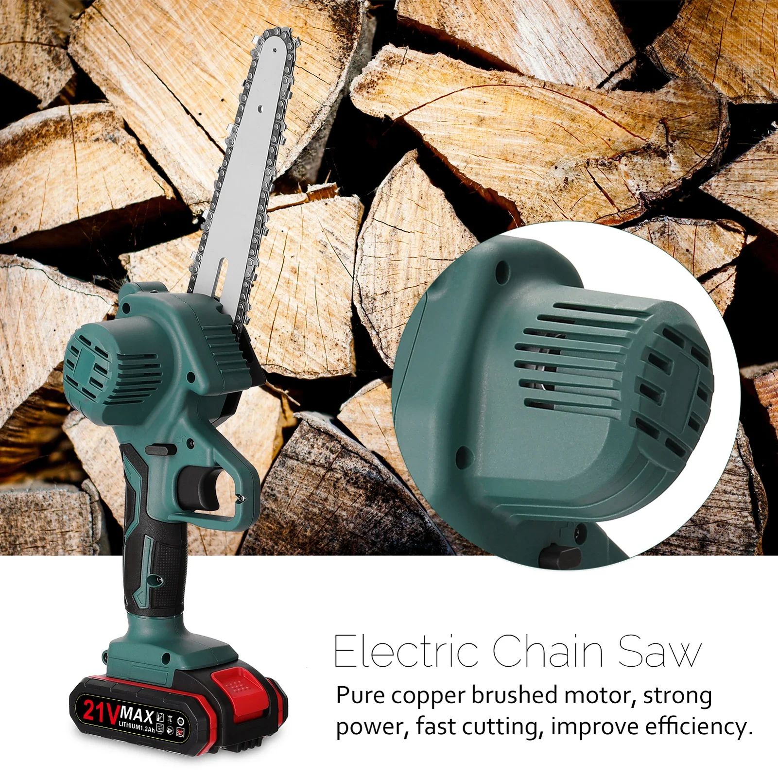 21V Portable Mini Electric Pruning Saw Rechargeable Small Wood Spliting Chainsaw One-handed Woodworking Tool for Garden Orchard