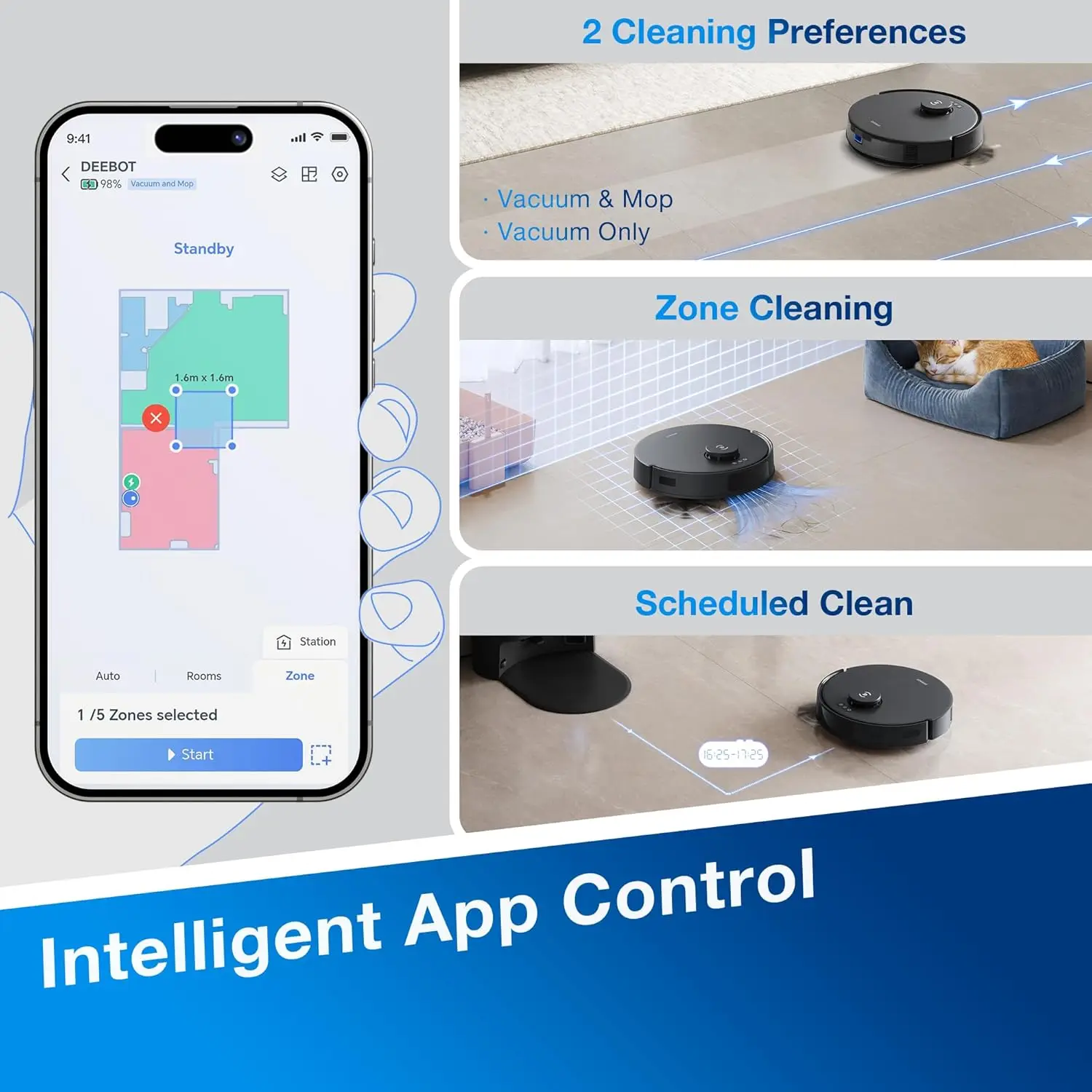 DEEBOT N20 Robot Vacuum Cleaner and Mop,8000Pa Strong Suction, ZeroTangle Brush, 300 Minutes Runtime,TrueMapping