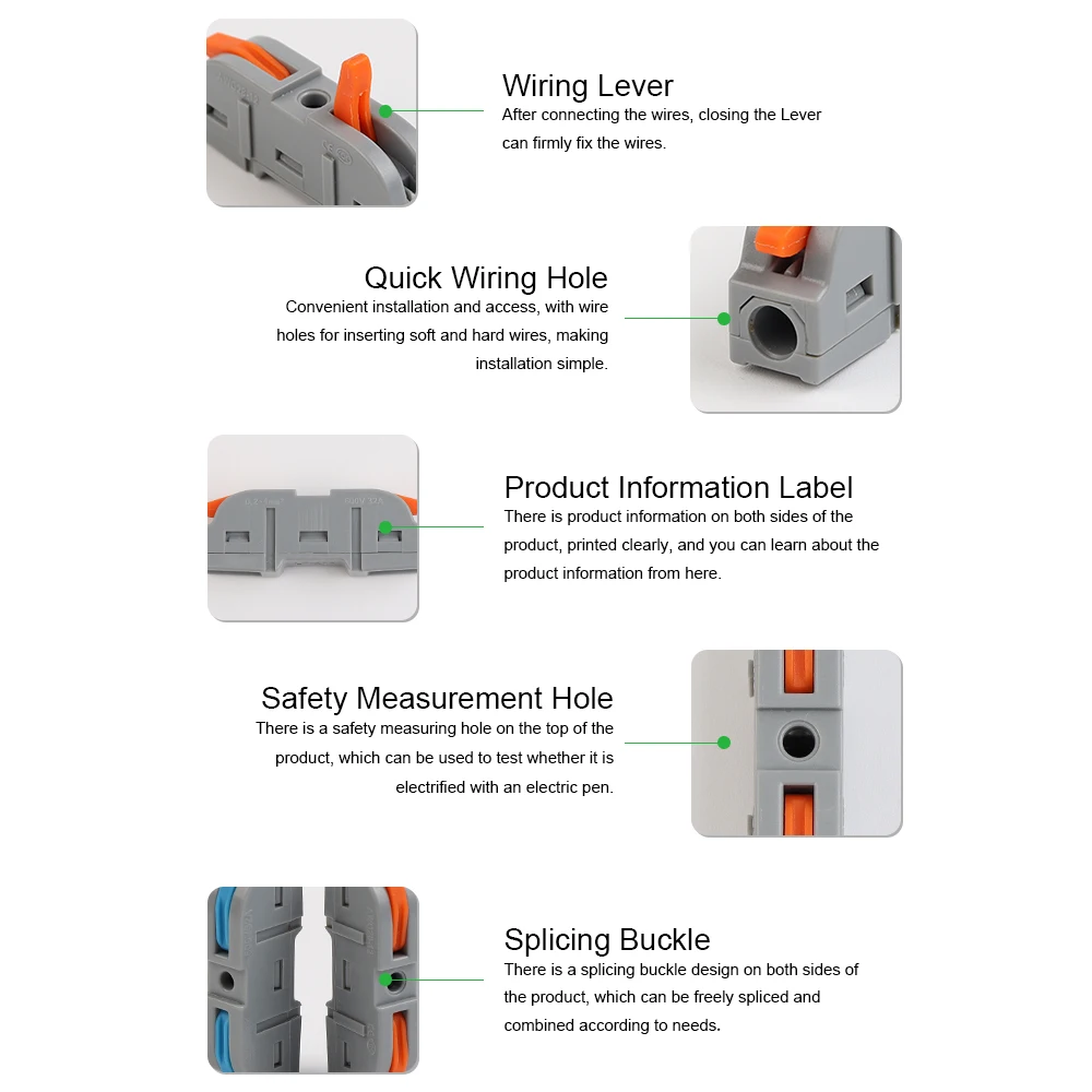 34PCS Quick Splicing Lever Wire Connector Boxed Universal Compact Splitter 1 In 1 Out Push-in Conductor Terminal Block AWG 28-12