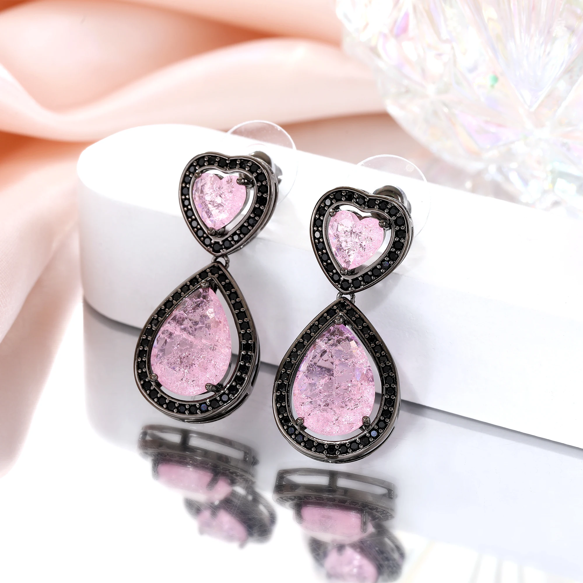 

Pink Heart Popcorn Stone Earrings For Women