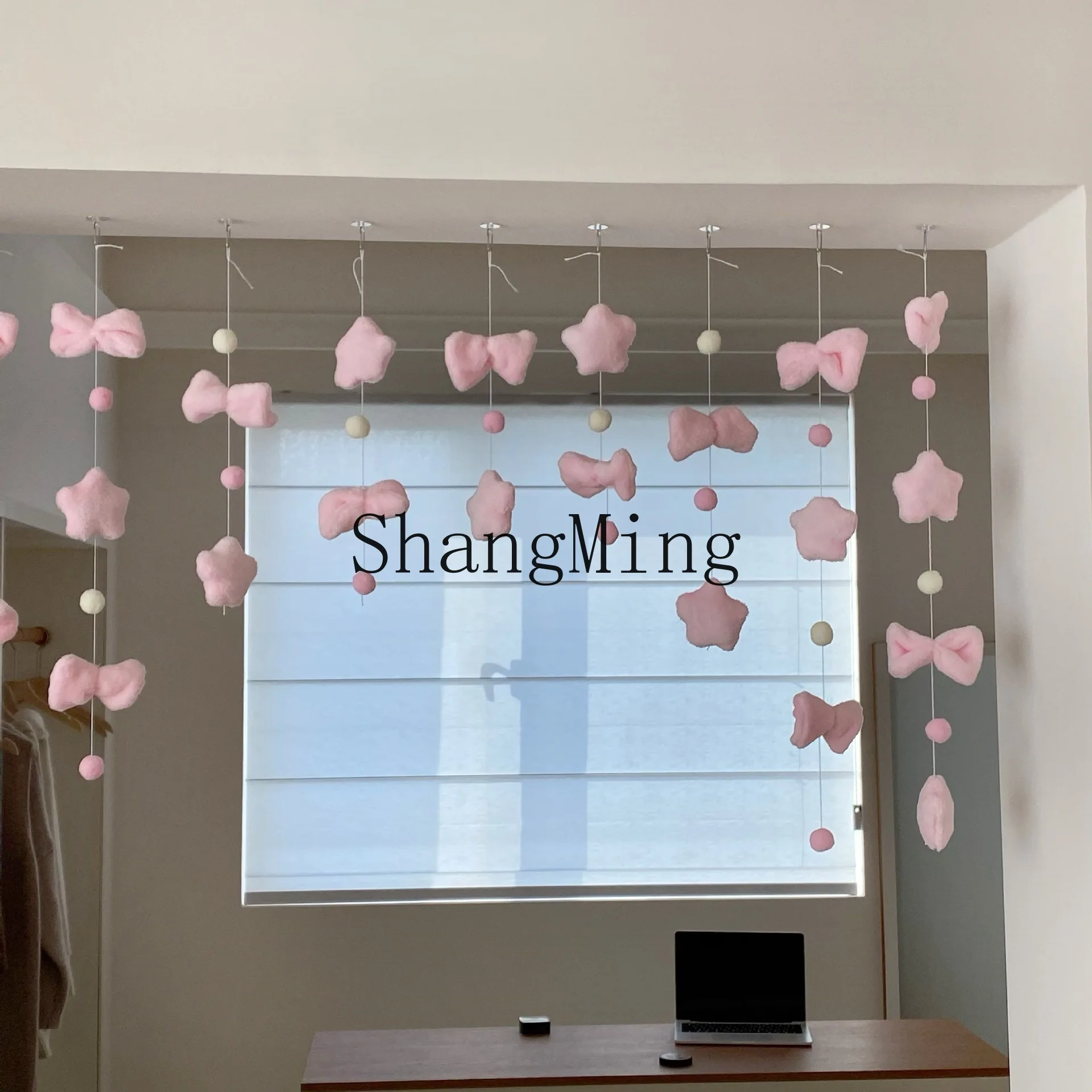 

DSA pink door curtain free punching wall decoration door curtain hanging decoration cute arrangement high value female hanging