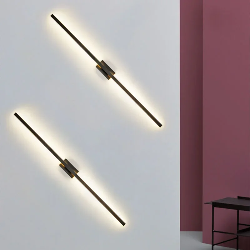 

Modern Simple Linear Tube Wall Lamp Up Down Background Opposite Wall Light Bedside Foyer Corridor Gold Black LED Sconce