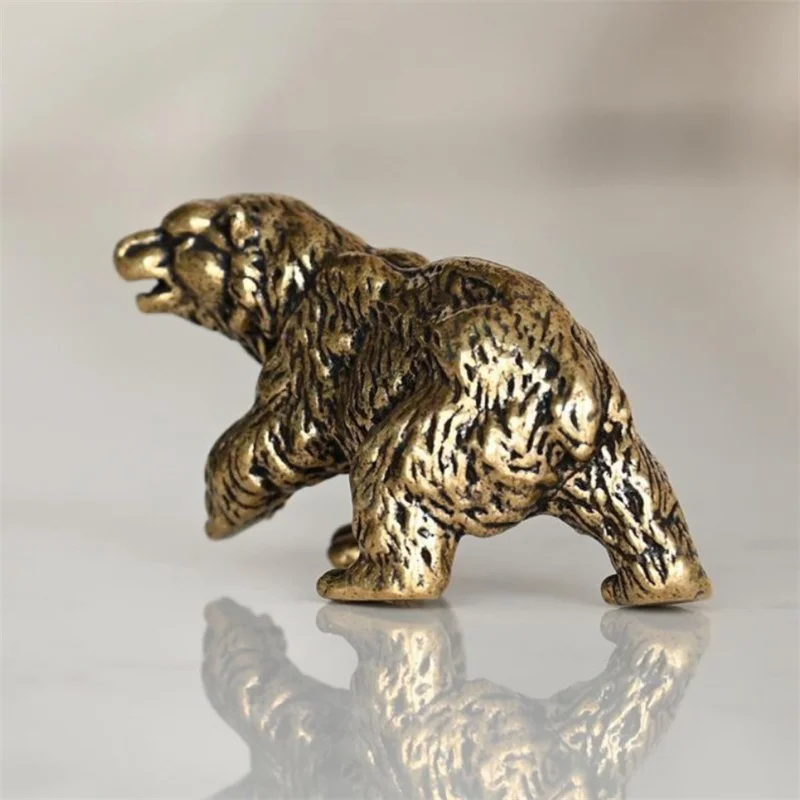 Brass Cute Small Bear Statue Office Desk Ornaments Decorations Crafts Collections Animal Figurines Miniatures Children Toy Gifts