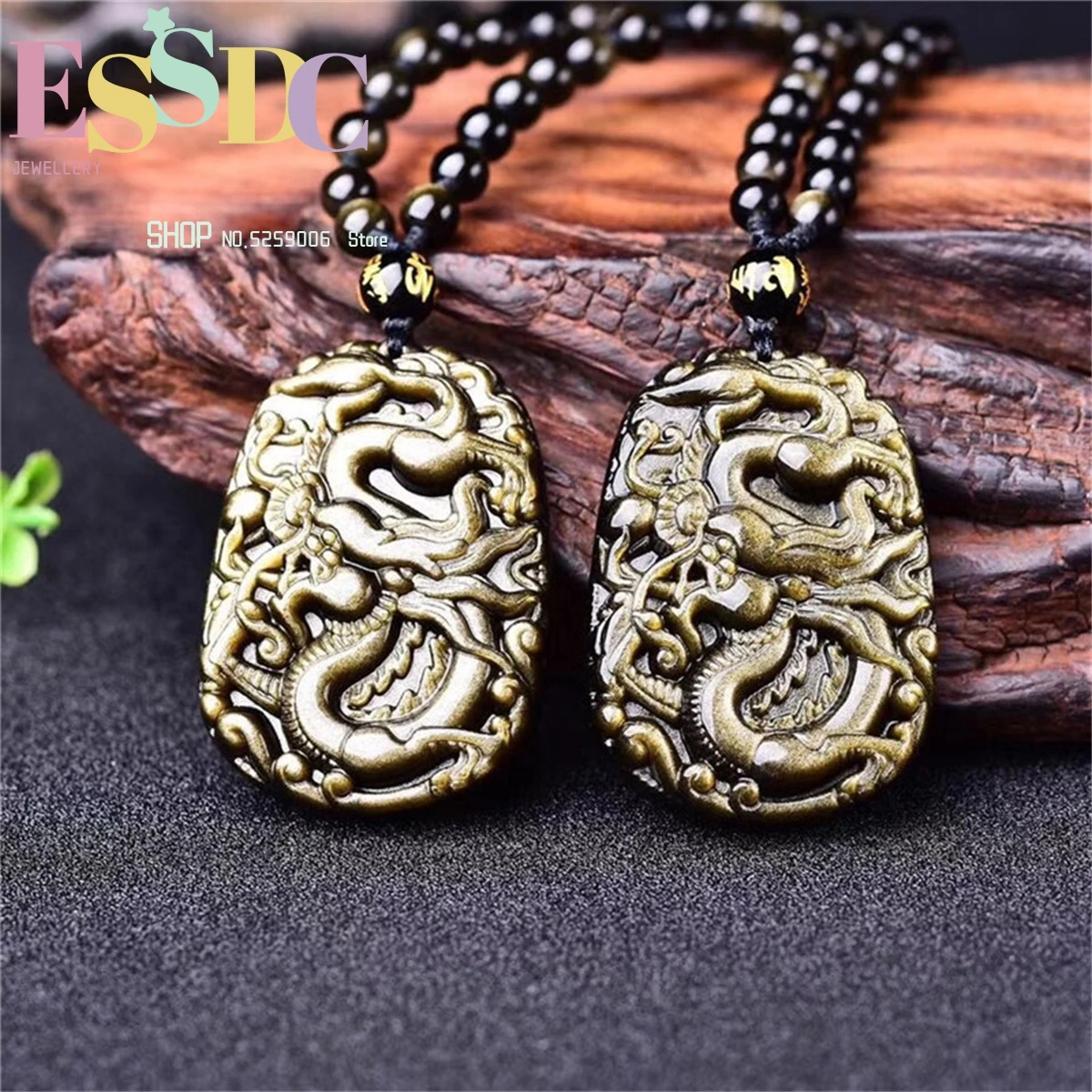 Natural Black Obsidian Large Dragon Pendant Fashion Aggressive Bead Necklace For Men Or Women Lucky 12 Zodiac Retro National