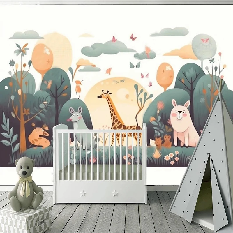 

Hand-painted Zoo Animals Photo Murals Wallpaper Living Room TV Bedroom Art Wall Cloth Waterproof Eco-Friendly Papel De Parede 3D