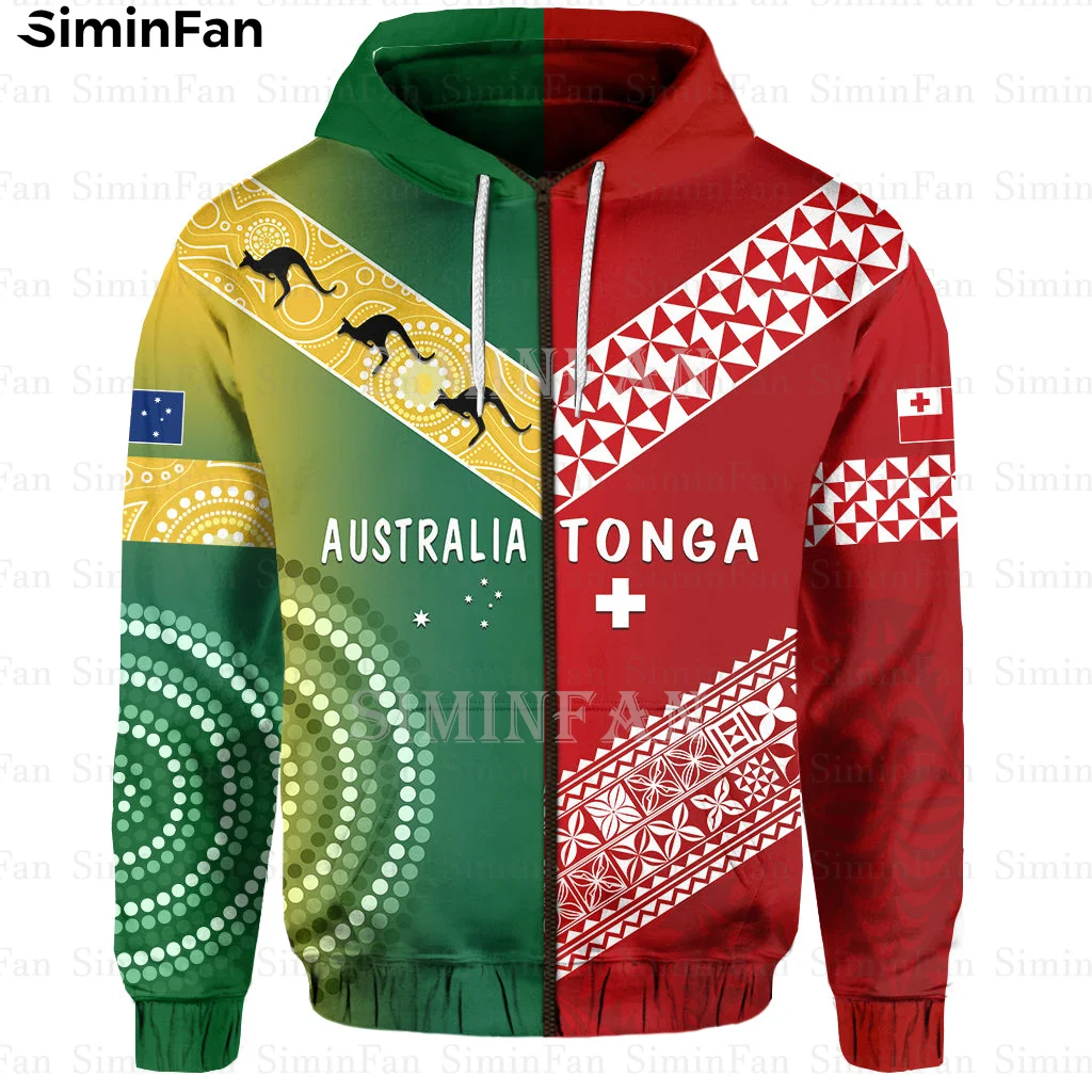 Tonga Ngatu Australia Aboriginal 3D Printed Men Hoodie Zipper Jacket Male Hooded Pullover Casual Sweatshirt Unisex Female Coat 1