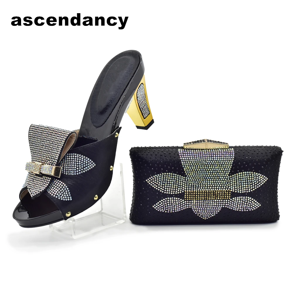 

Black Color Shoe and Matching Bag for Nigeria Party African Shoes and Matching Bags Italian Nigerian Women Wedding Shoes and Bag