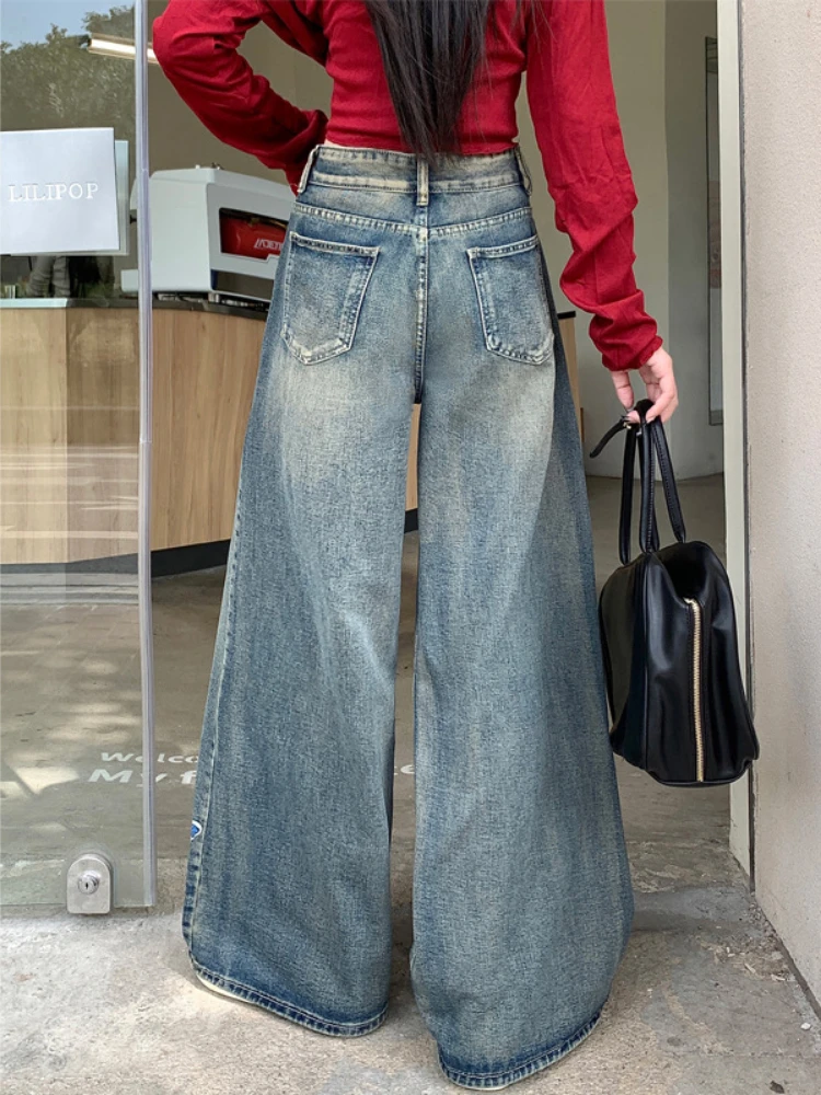 Y2k Jeans Women Graffiti Baggy Streetwear American High Street Wide Leg Trousers Mopping Autumn Slacks Knwaii Aesthetic Daily