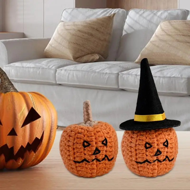 Knitted Pumpkin Decor Small Pumpkin Cute Knitted Toy Ornaments Art Funny Car Ornament Comfortable Knitted Doll In Orange For