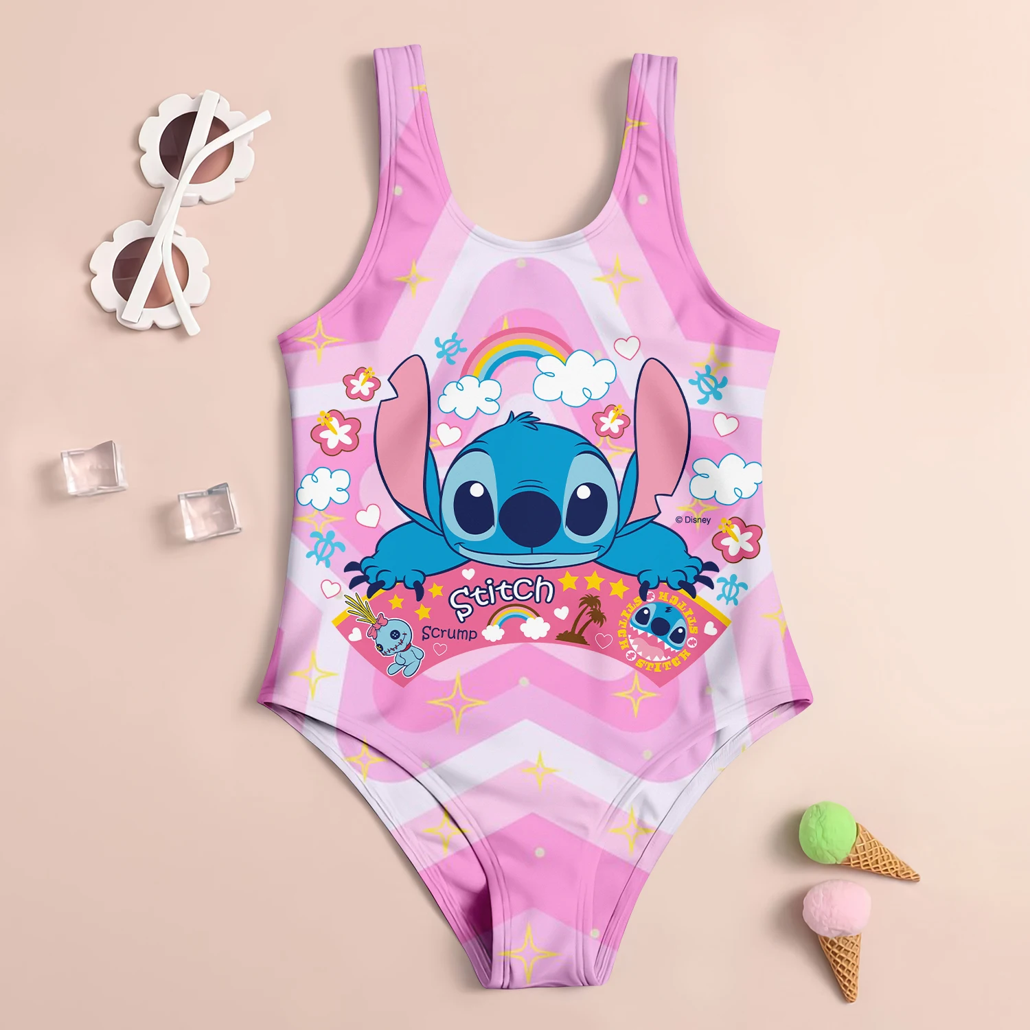 Stitch Children Swimwear Cute Girls Swimsuit Large Size Vacation Beach Party Swimsuits Girl Summer Hello Kitty Bikini Girls\'