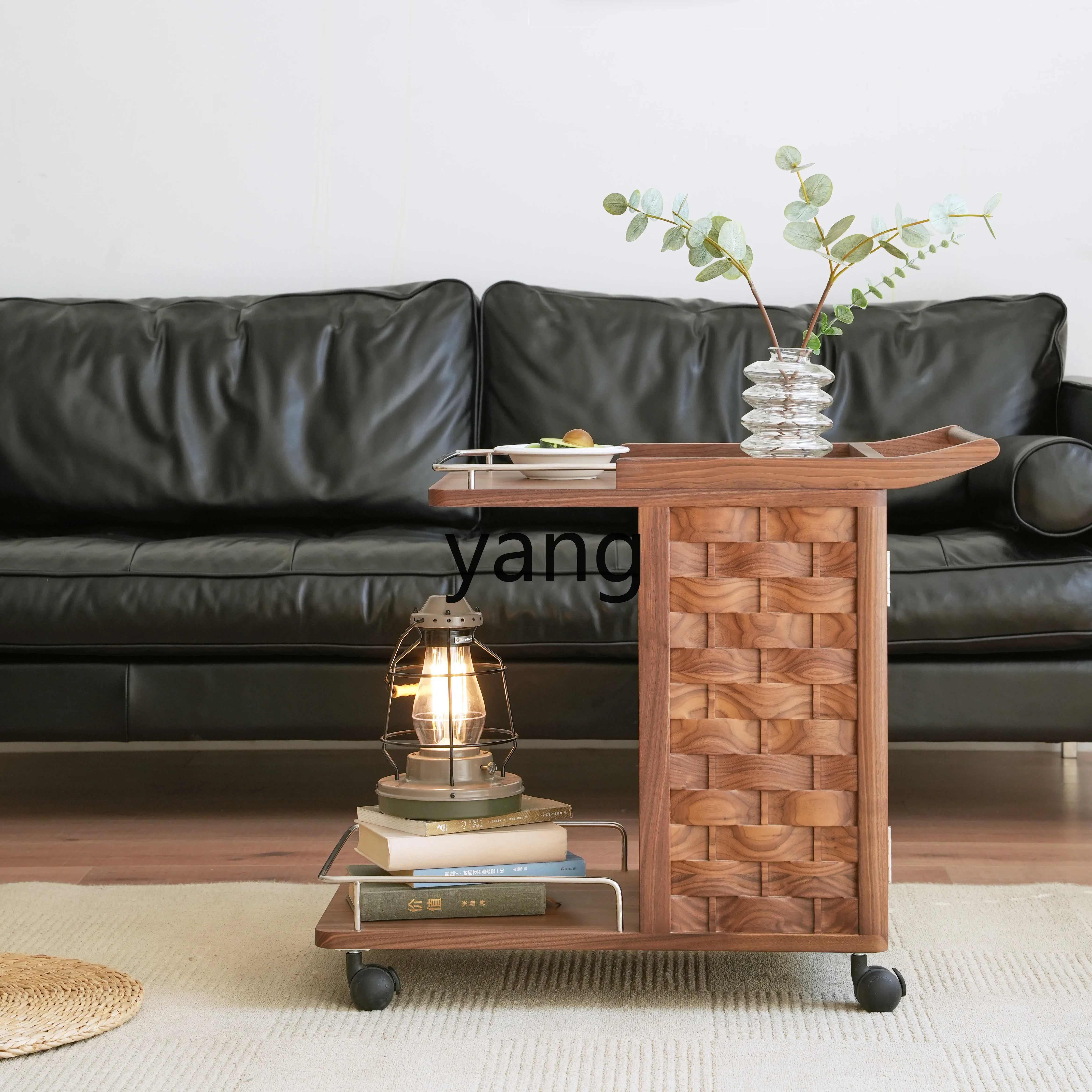 LH  trolley with wheels moving sofa side few solid wood retro light luxury wine cabinet coffee table