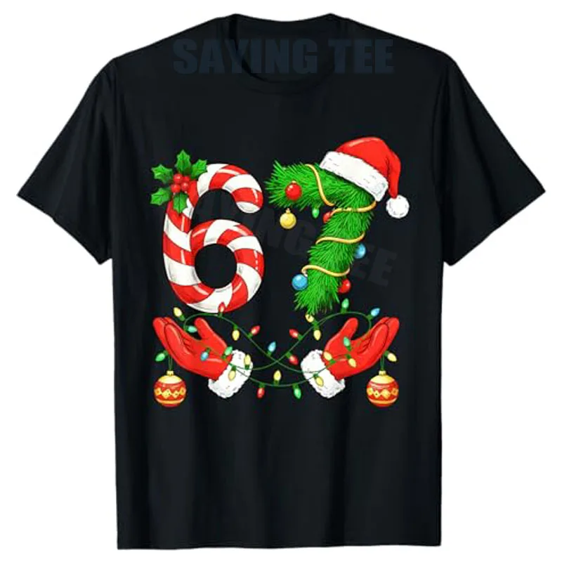 هالة الطاقة 67 مضحك تتجه ستة سبعة عيد الميلاد 67 سانتا تي شيرت Y2k لغة الفكاهة نكتة عيد الميلاد زي الأولاد موضة قائلا المحملة