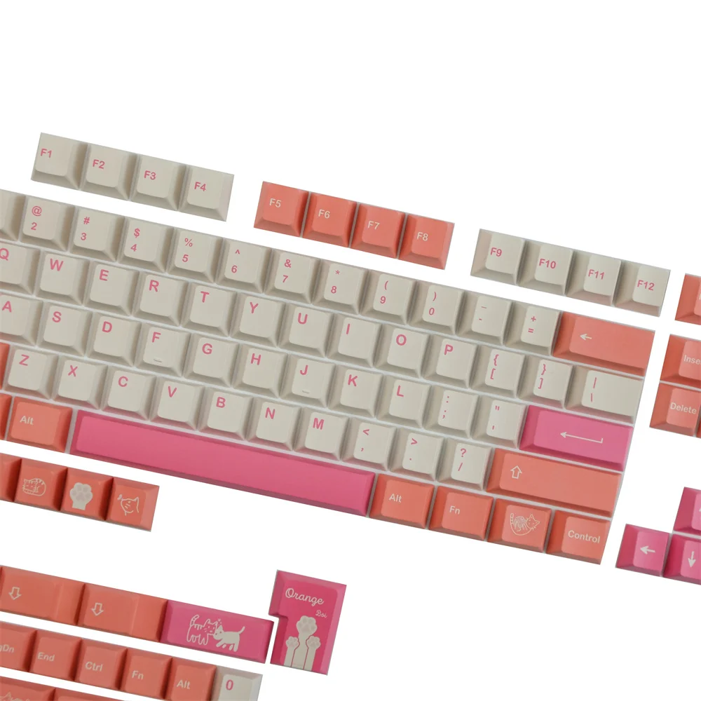 Imagem -03 - Gmk Orange Cat Keycap Perfil Cereja 142 Chaves Iso Enter Dye Subbed Full Pbt Keycaps para Teclado Mecânico Interruptores mx