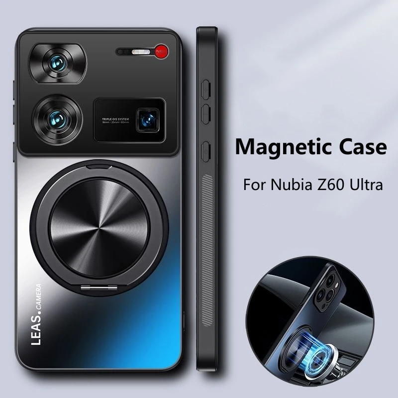 Magnetic Case For Nubia Z60 Ultra Case Hard Matte With Ring Stand Protective Back Cover For ZTE Nubia Z60Ultra Shockproof Bumper