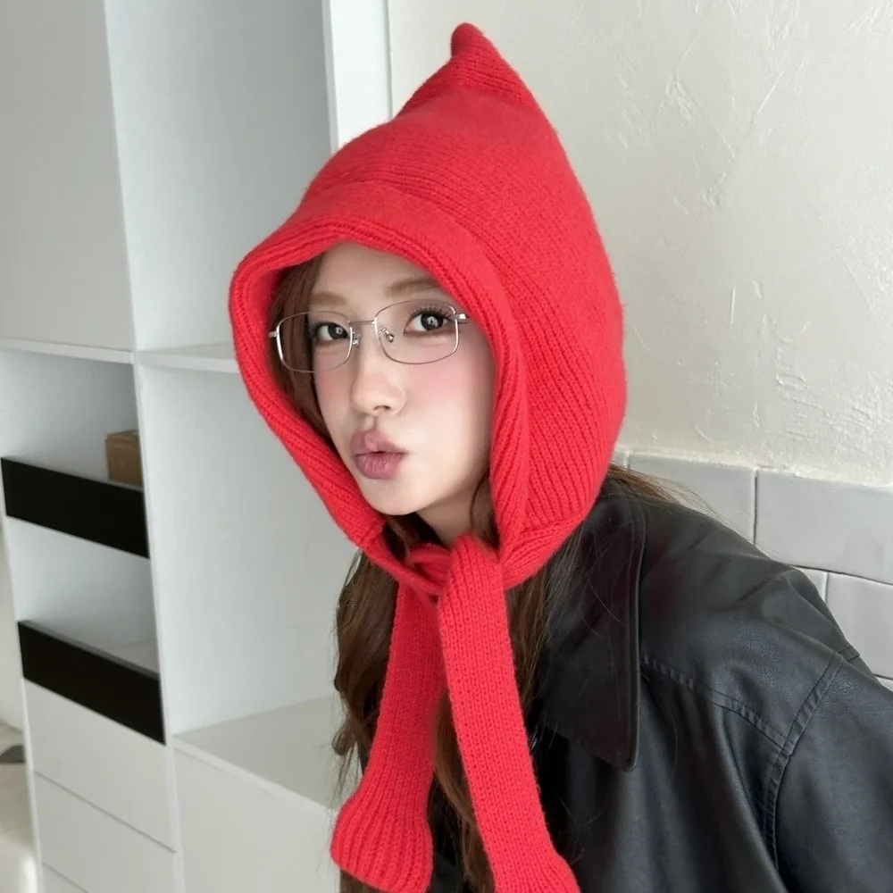 

Vintage Korean Style Balaclava Cap Ear Protection Soft Knitted Beanies Hats Warm Windproof Scarf Hat Girls