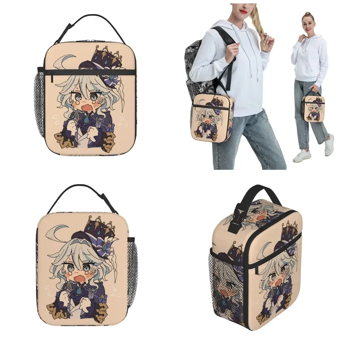 Genshin Impact Furina Game Fans Lover Accessories Insulated Lunch Bag For Outdoor Food Box Portable Cooler Thermal Lunch Boxes