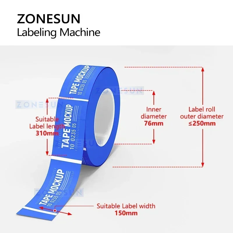 เครื่องติดฉลากอัตโนมัติแบบตั้งโต๊ะ ZONESUN ZS-TB300N สำหรับขวดทรงกลมหรือทรงแบน เช่น ขวดน้ำยาซักผ้า ขวดเครื่องดื่ม และขวดโหล