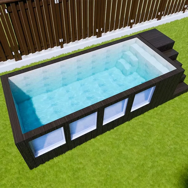 Luxury Shipping Container Swimming Pool With Glass Wall Portable Prefab Pool For Backyard Villa Outdoor