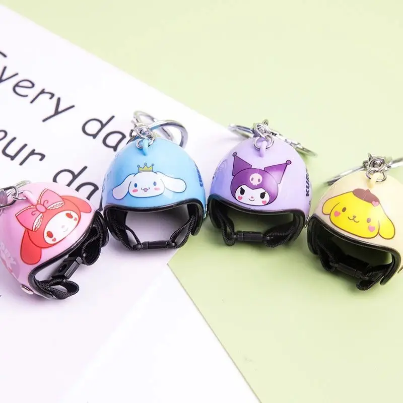 Sanrio Melody Kuromi Helmet Keychain Cartoon Helmet Creative Car Keychain Cute Decorations Anime Accessories One Piece