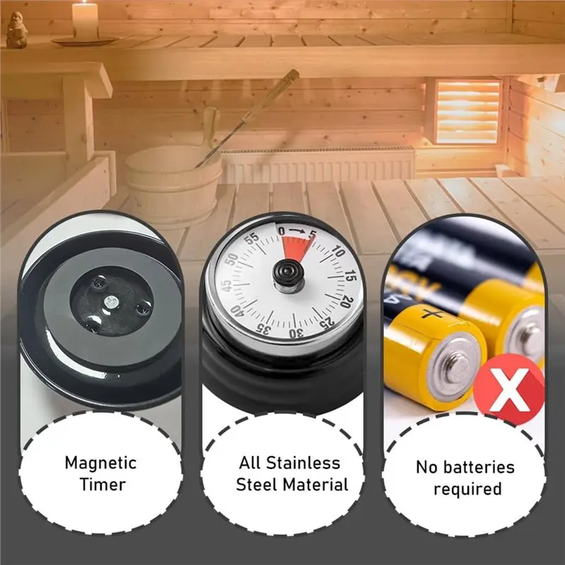 【KITS】Mechanical Clock Timer For Sauna Accessory In Stainless Steel, Self Drive Design For Sauna Rooms And Spas