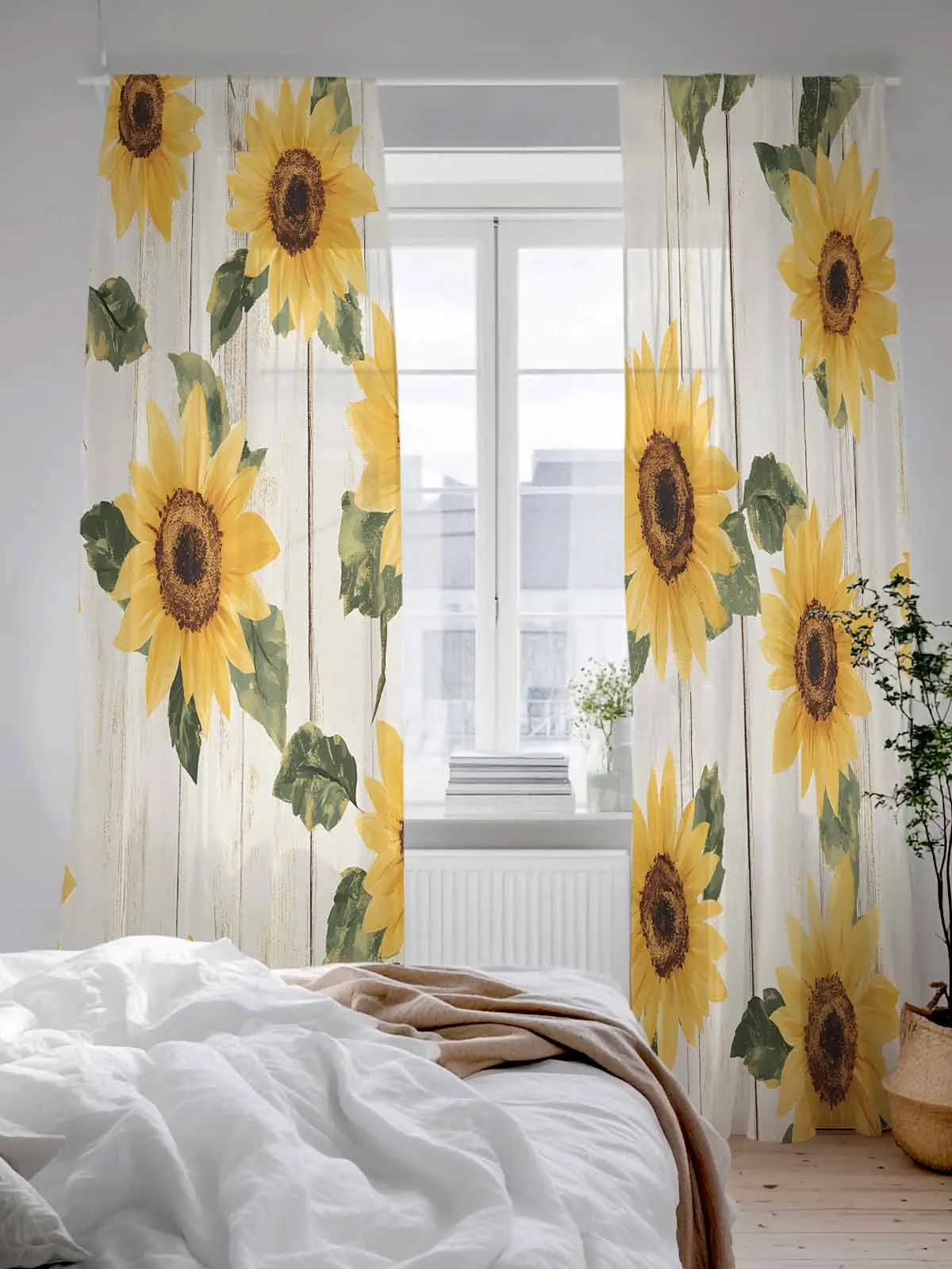 

Винтажные летние деревянные тюлевые прозрачные шторы с подсолнухом для гостиной, спальни, кухни, украшения, вуаль, шторы из органзы