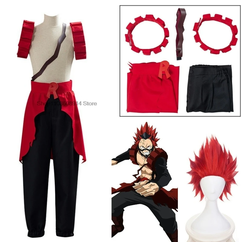 

Anime Kirishima Eijiro My Hero Academia Cosplay Costume Red Wig Combats Accessories Uniform Adult Carnival Halloween Con Suit