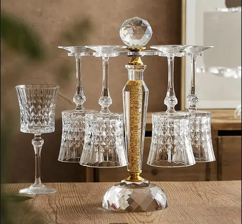 

Crystal Glass Red Wine Cup Set with Rotating Holder Wedding Party Champagne Light Luxury Home Bar