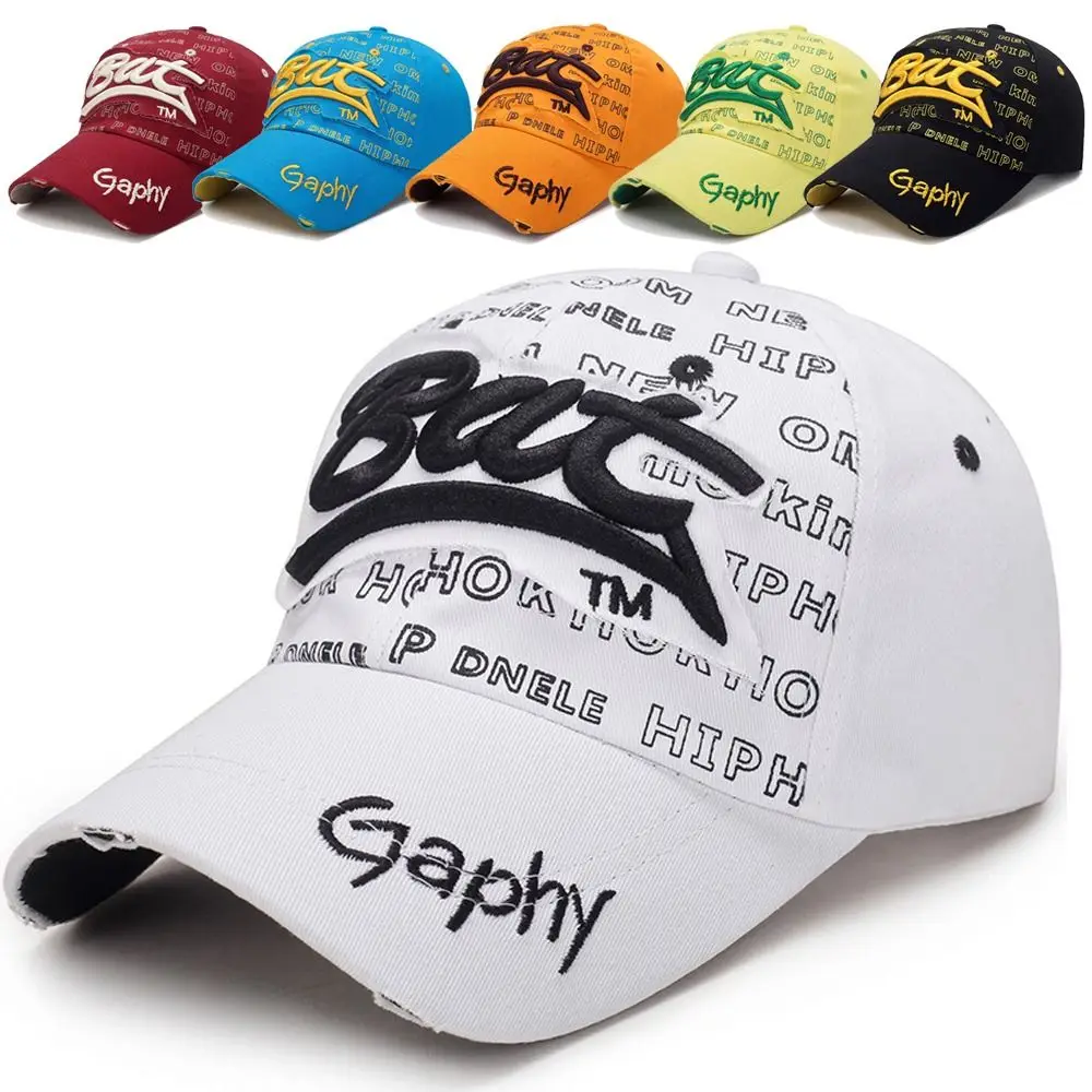 Versatile Broken Hole BAT Embroidery Hats Adjustable Hip-hop Baseball Hats Casual Sunscreen Hats Man Women Outdoor Sports