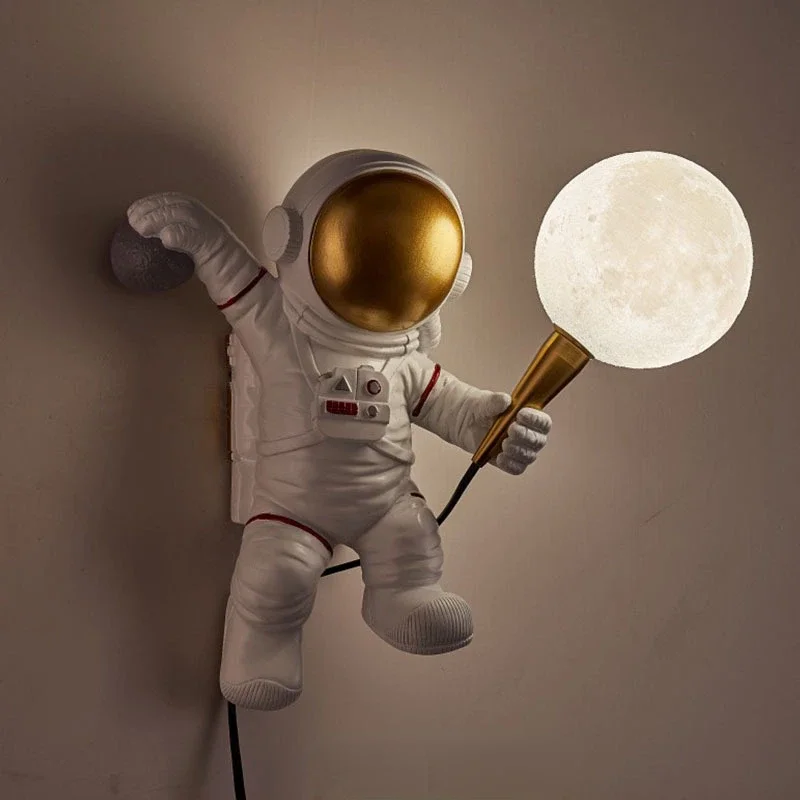 Imagem -04 - Lâmpada de Parede Led Astronauta para Quarto de Criança Abajur para Quarto Cabeceira Sala de Estar Iluminação Lunar Menino Planeta Noite Novo Design