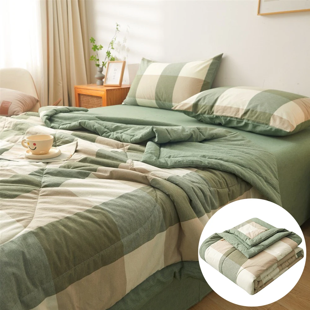 

Plaid Summer Quilt Washed Cotton Air Condition Thin Comforter Blanket Bedspread for Single Double Queen King Bed Coverlet ﻿여름이불