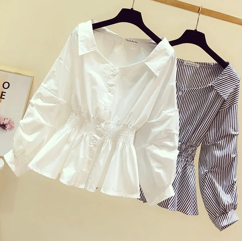 

Puff Long Sleeve White Shirt Women Tunic Elegant Ruffle Blouse Korean Chic Feminine Top Lady Office Work Wear Button Up