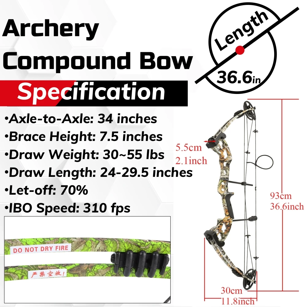 Archery Let-off 70% Compound Bow Fishing Arrow Set 30-55 LBS 310FPS Hunting Target Shooting Beginners Hunters Practice Sports view 3