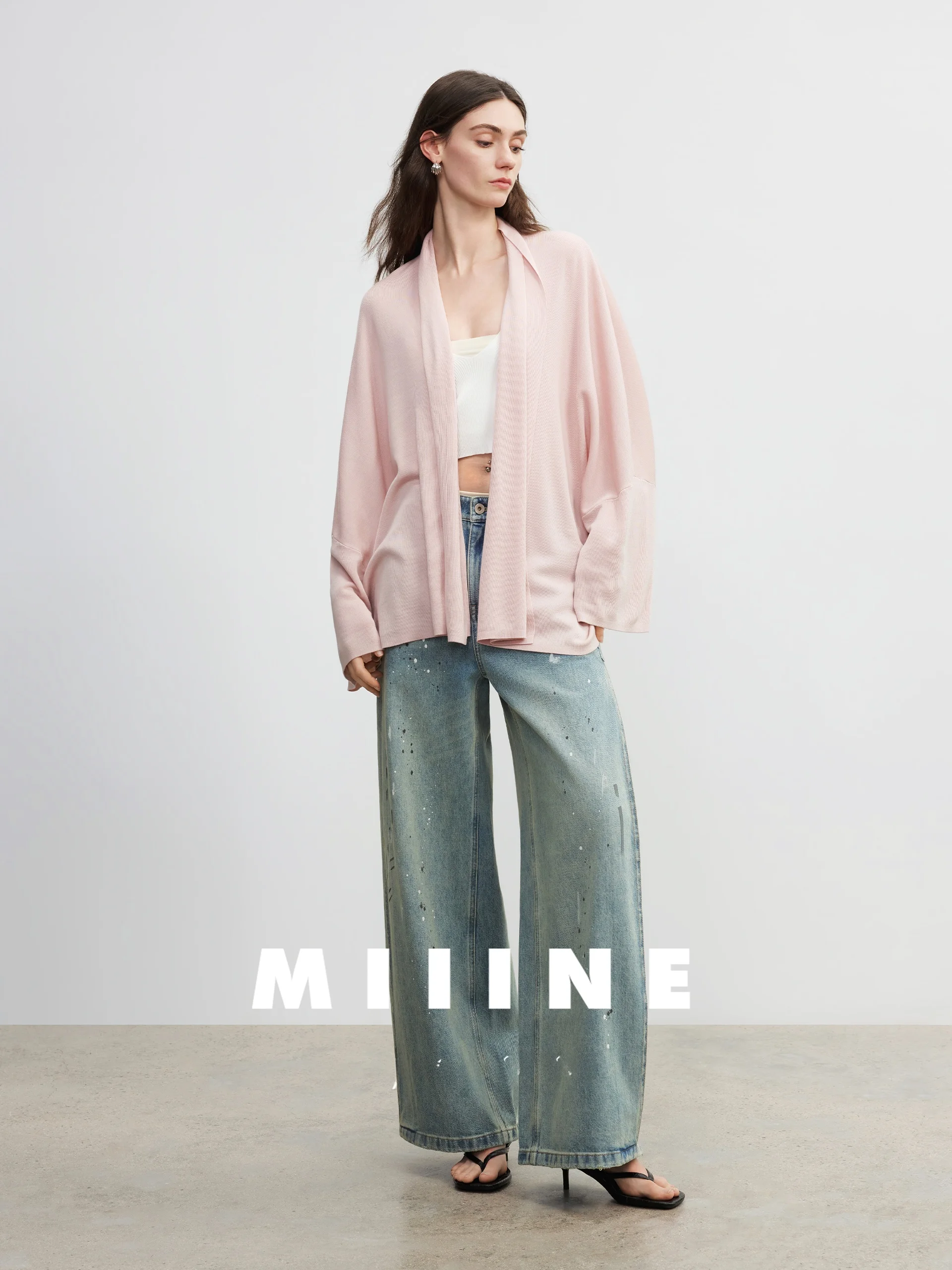 

Miiine Rylee Silk Knitted Open Cardigan Loose Batwing Sleeve Comfortable Refreshing Outerwear Women's Mid-Length Long Sleeve
