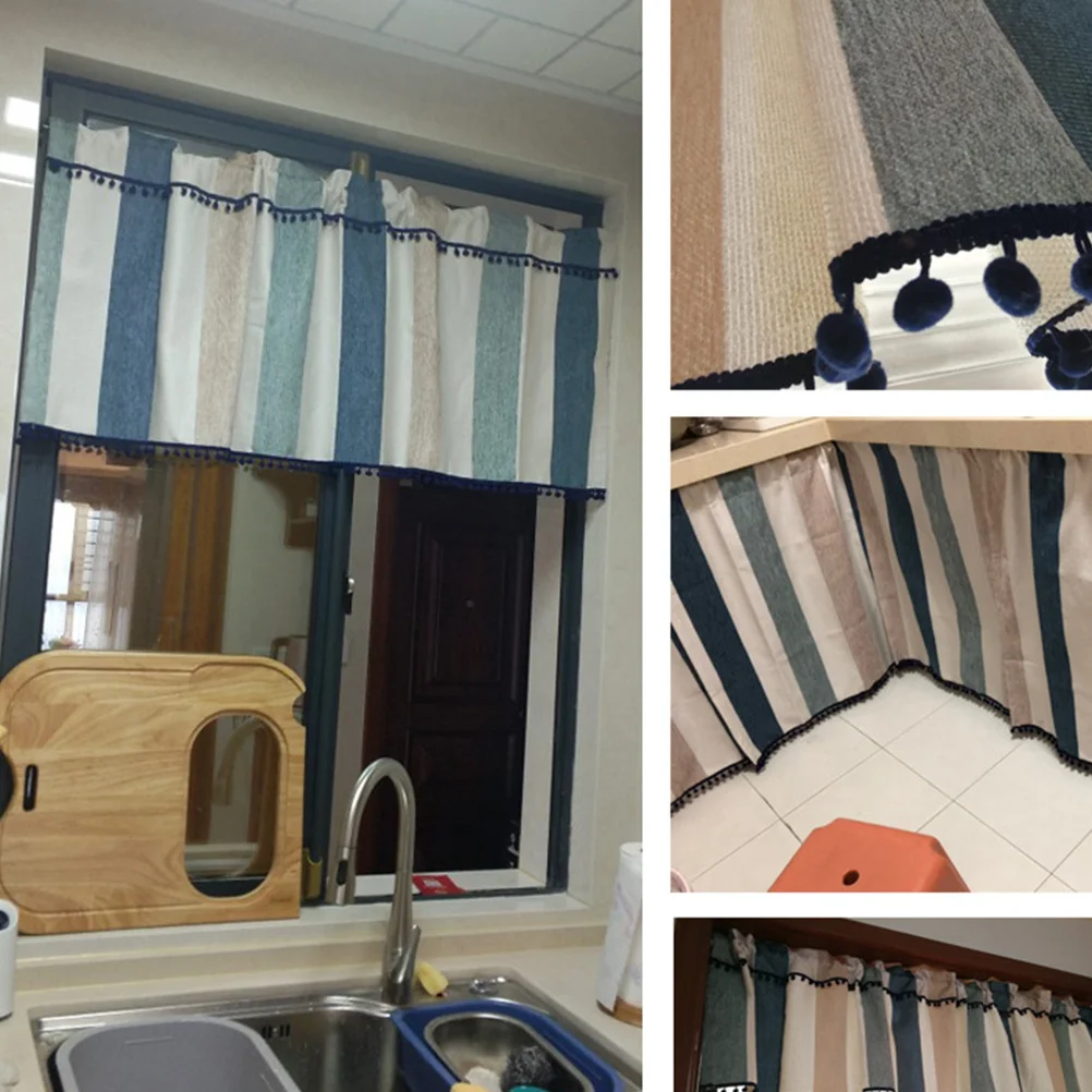 

1Pcs Nordic Style Polyester Half Curtain Stripe Curtain for Window Door Kitchen Decor Small Short Curtains 130x60cm
