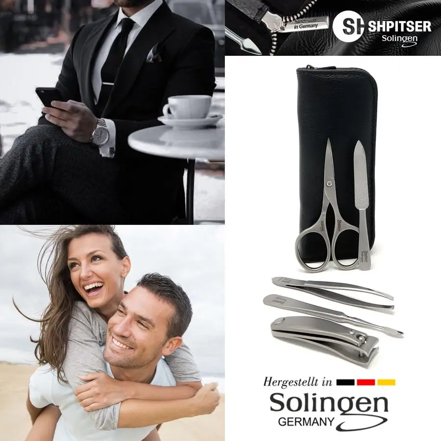 Manicure and Pedicure Set of 5 Surgical Stainless Steel Instruments, Made in Solingen, Germany, Luxury Topinox Grooming Kit In F