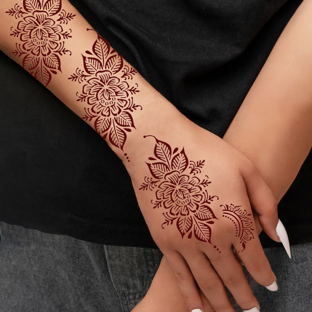 Blume Tattoo Schablonen Temporäre Tattoo Aufkleber Körper Kunst Henna Schablonen Tattoo Vorlage Mehndi Designs Hand Körper Malerei Werkzeuge – Detail 1