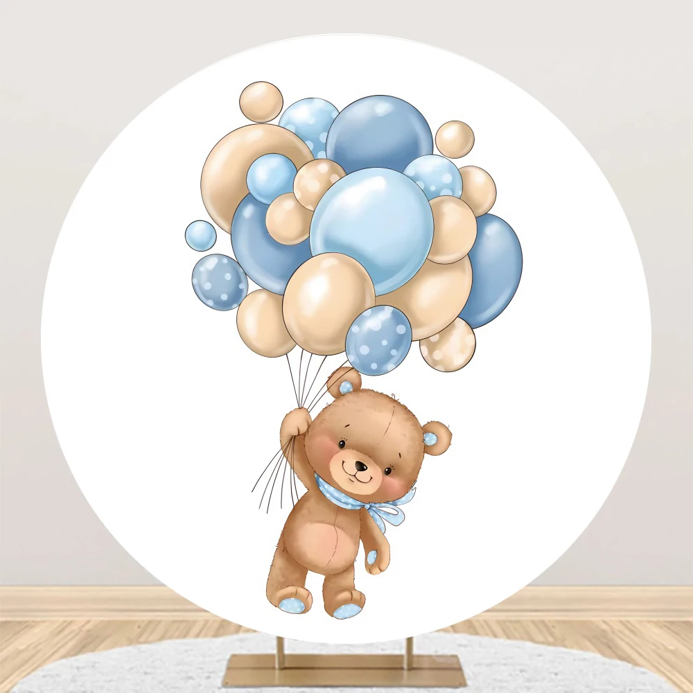 Teddy Bear Birthday Party Round Backdrops For Photography Cloud Star Balloon Baby Shower Customized Photo Circle Backgrounds