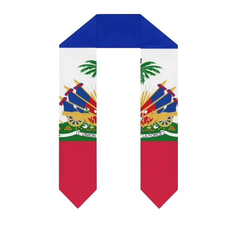 1pc Haitian Flag Graduation Shawl for International, Unisex Adult 4.53*60.24Inch