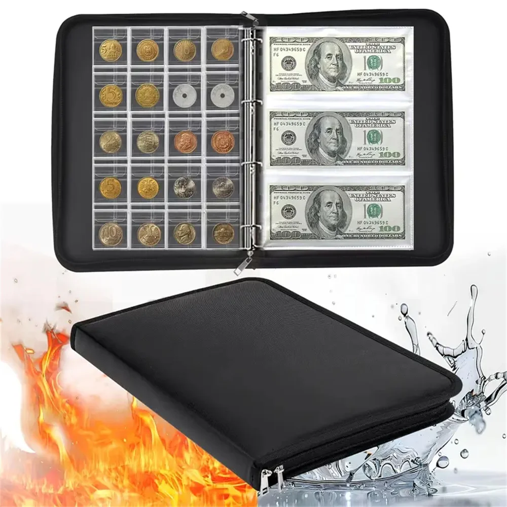 حامل كتب مجموعة العملات المعدنية لألبوم مقاوم للحريق مع 240 جيوب مجموعة العملات المعدنية + أكمام 36 فاتورة آمنة للتخزين #1