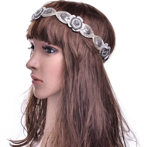 

Handmade beaded vintage headband freeshipping fashion lace flower beaded gems headband popular fashion for hair