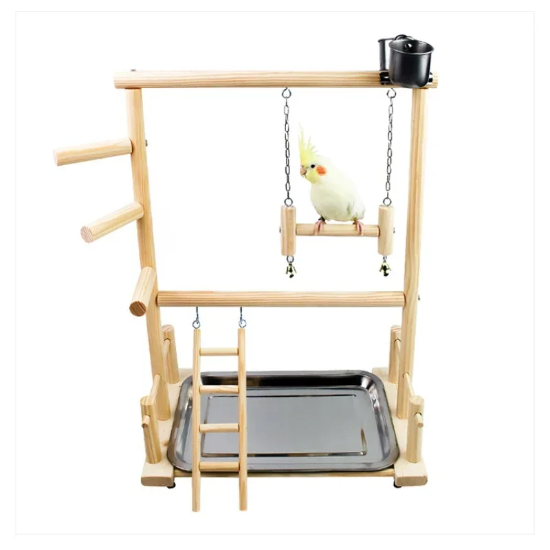 Wooden Parrot Play Stands, Bird Swing Tray Cup Toys, 53x23x36cm Hanging Ladder Bridge for Park Style Climbing Cage