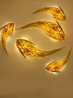 Nordic Modern Bamboo Led Wall Lamp Handwoven Big Fish Wall Lamp Living Room Japanese Restaurant Villa Art Wall Home Decoration