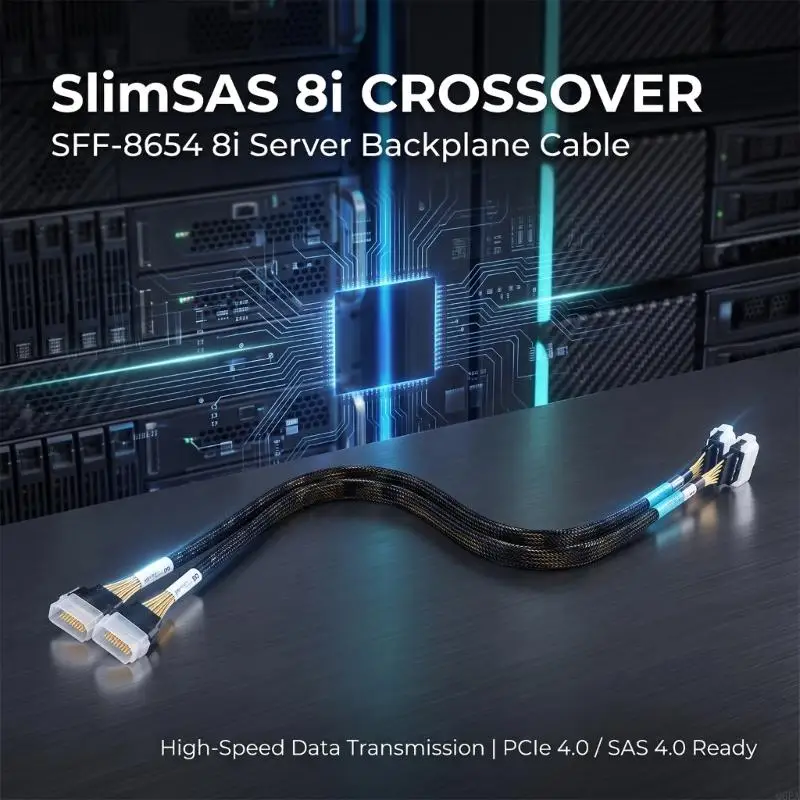 Q6PA SFF-8654 8i Internal Storage Cable, 24 Gbps Data Cable, 65 Sleeved Cable for Controller Card to Internal Hardware