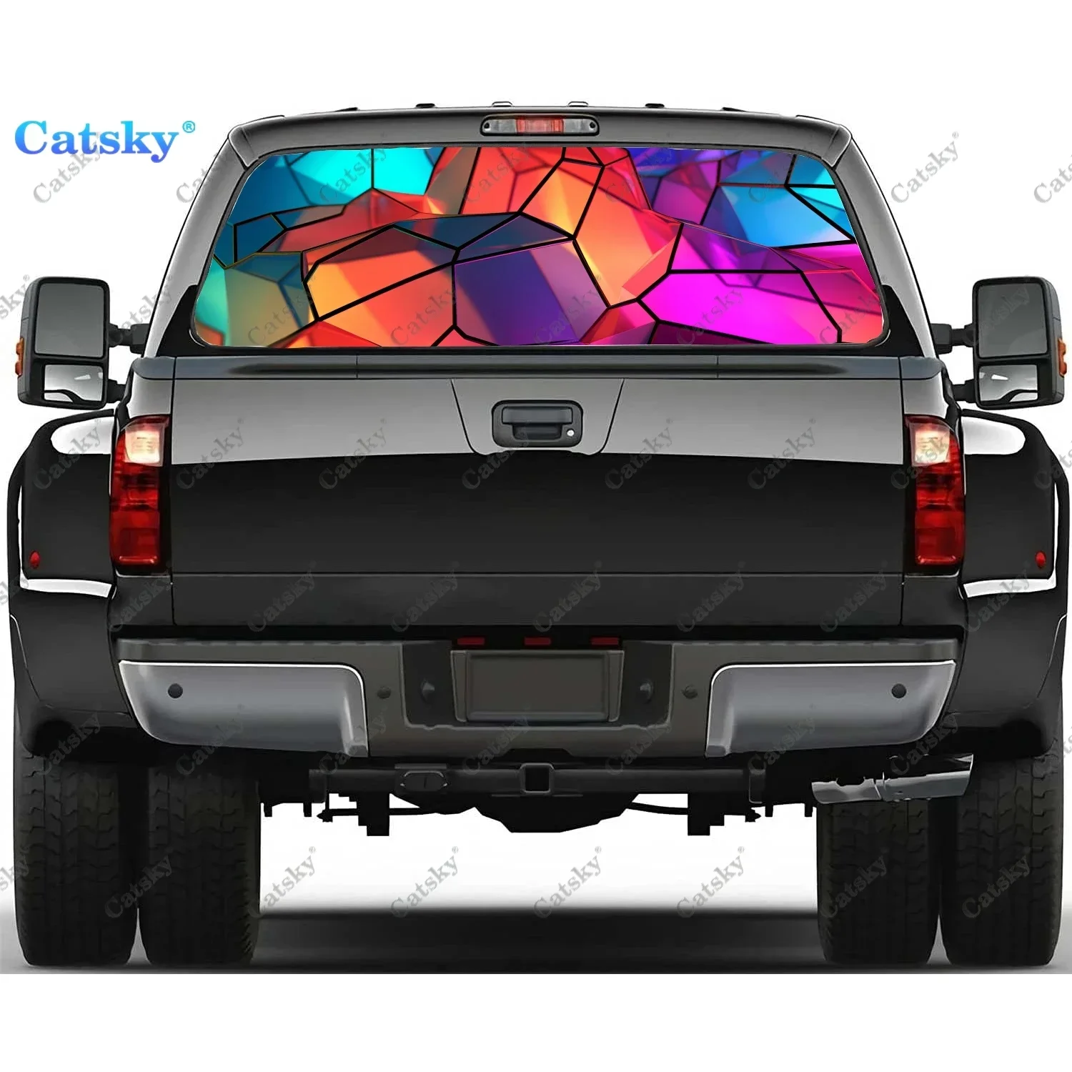 

Colorful Glass Fractal Art Rear Window Decal Fit Pickup,Truck,Car Universal See Through Perforated Back Window Vinyl Sticker
