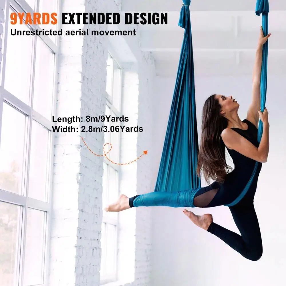 8.7 Yards Aerial Silk Yoga Swing Kit - 100gsm Nylon Hammock with Rigging Hardware & Setup Guide for all Levels Fitness, Green