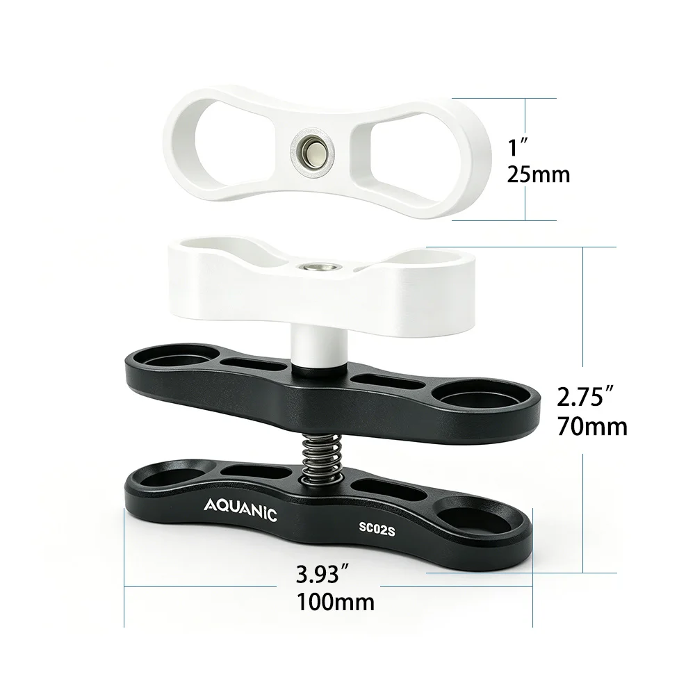 Nitescuba Diving Extended 2 Holes Clamp Butterfly Clip diving clamp for Ball Mount Adapter Light Arm Tray Bracket Camera Housing